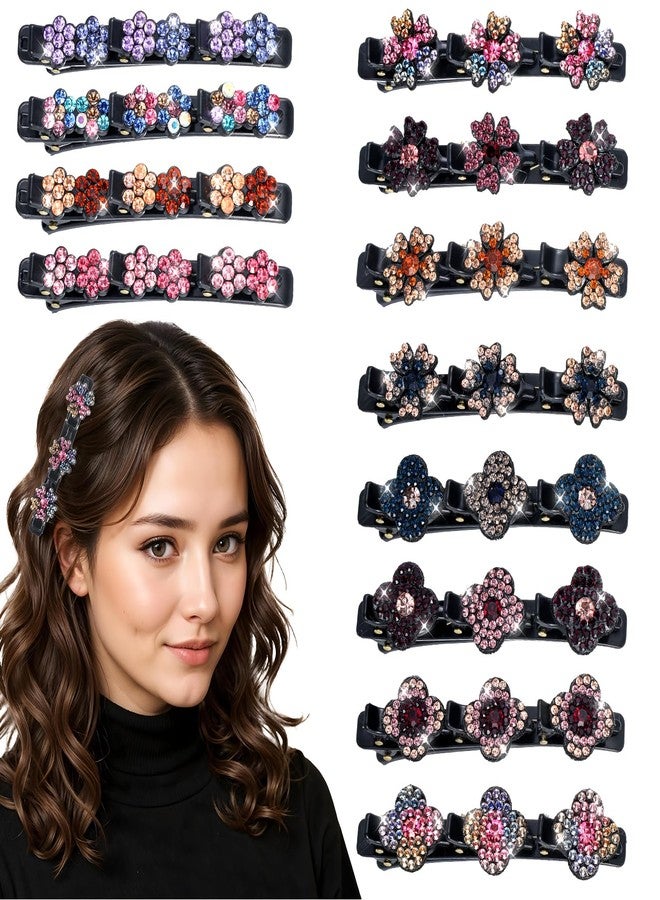 Tyqour 12PCS Sparkling Crystal Stone Braided Hair Clips for Women and Girls, Braided Hair Clip Rhinestone Four-Leaf Duckbill Clips for Styling Decorative Rhinestone Hairstyle Accessories - Image 1